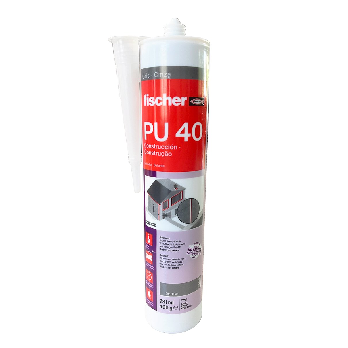 Sellador Construcción Pu 40 Gris 400gr Cartucho Fischer · foto 1
