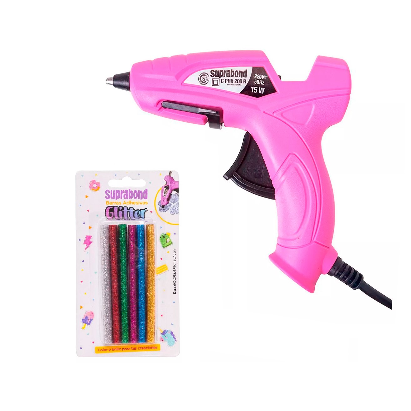 Pistola Encoladora Suprabond Hx200 Rosa + Barritas Glitter