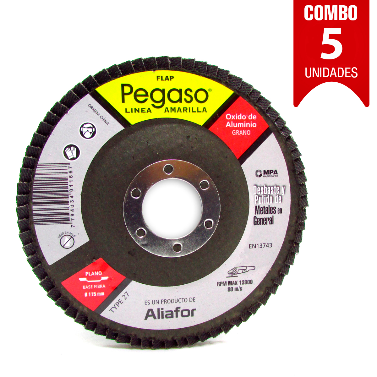 Disco Flap Pegaso Aliafor 115mm P/ Metal Gr 80 Combo X5u