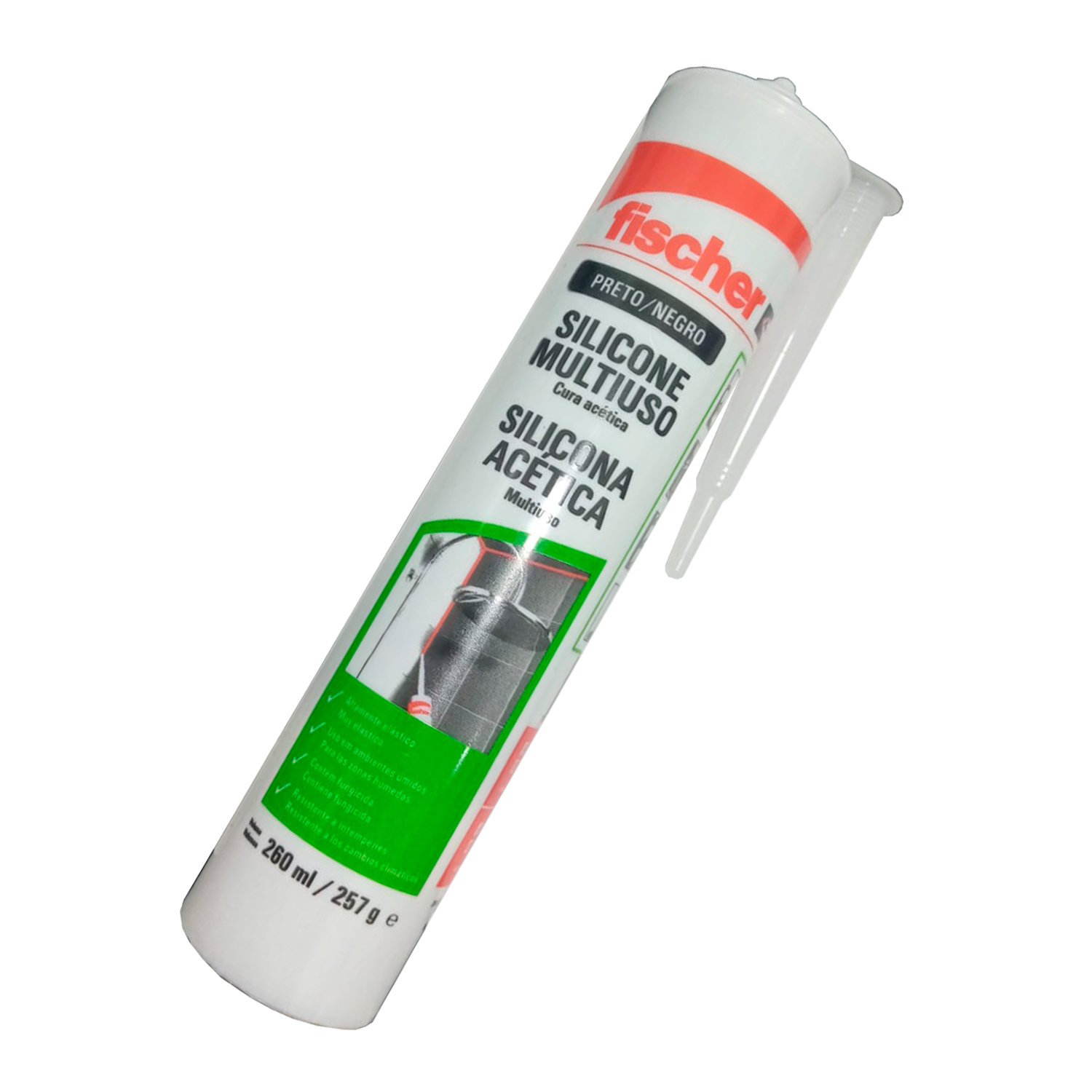 Silicona Acética C/ Fungicida Negro Fischer X 260 Ml