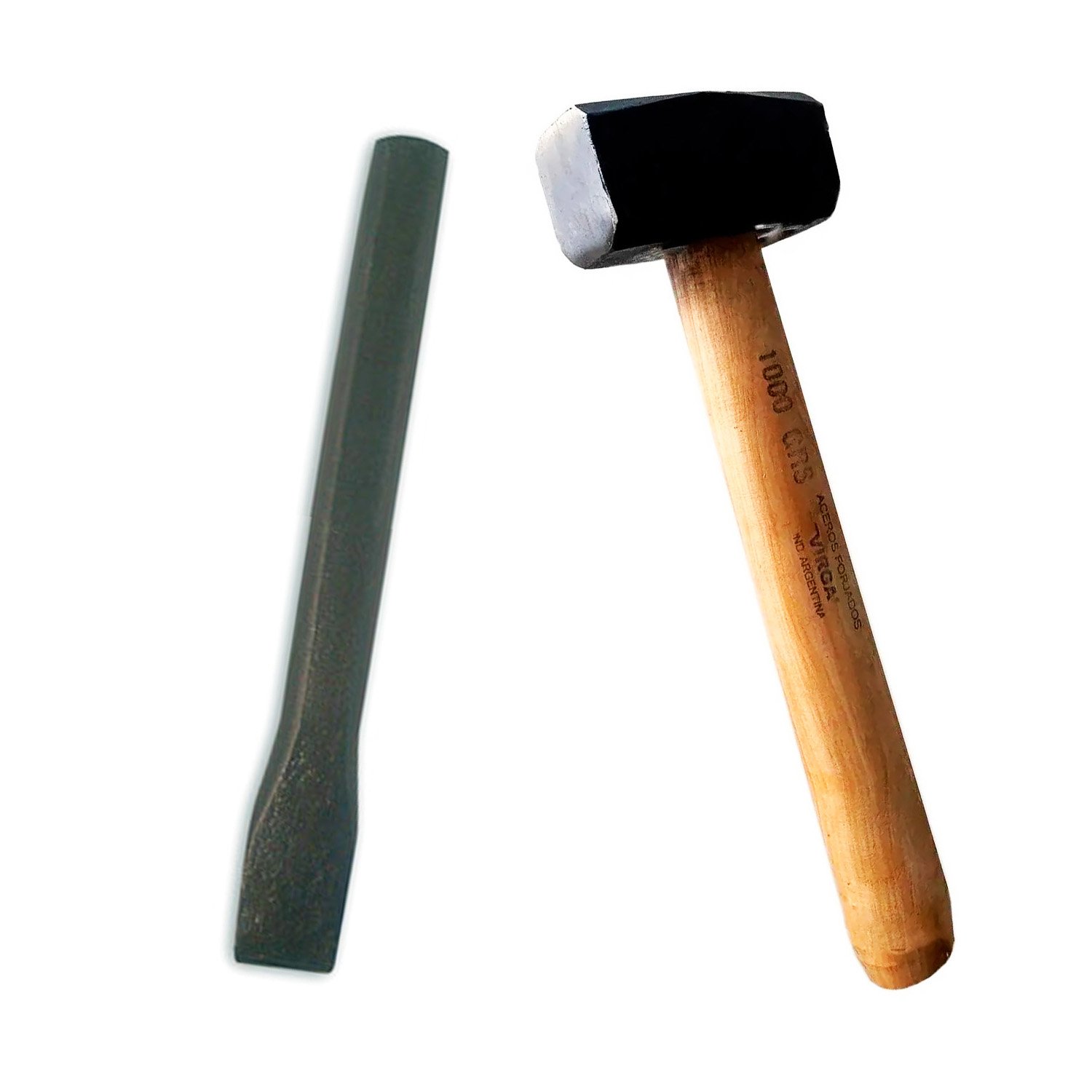 Maza 1kg + Cortafierro 30cm Albañil Acero Forjado Templado