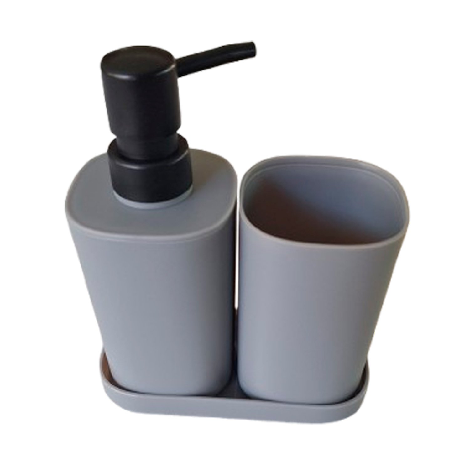 Dispenser Jabón Líquido + Vaso + Jabonera Pvc Gris Daccord