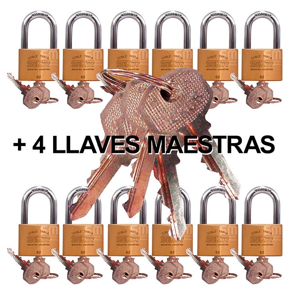Candado C/ Llave Maestra Sekur 62 Bronce Doble Traba X 12 un
