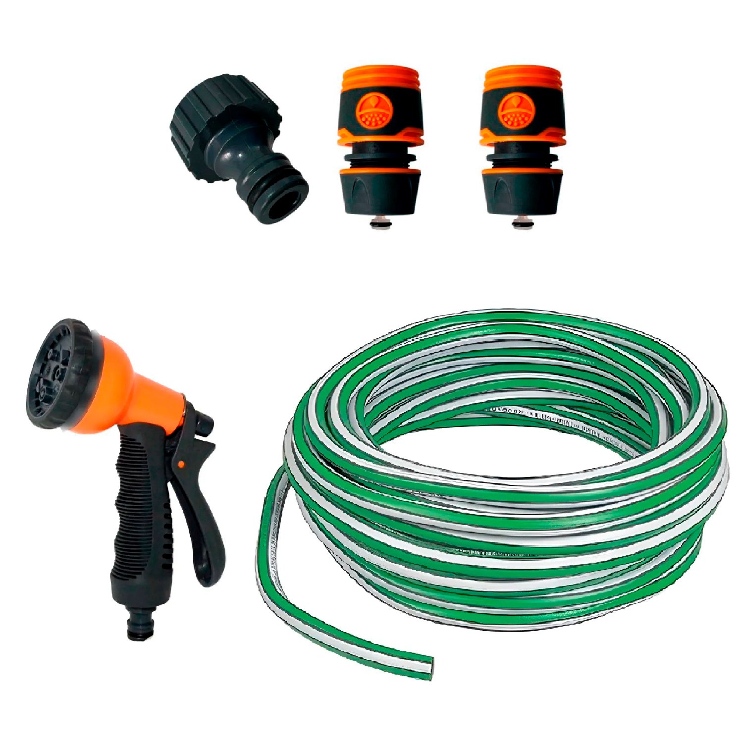 Combo Riego Manguera 15m + Pistola 8 Pos + Acoples