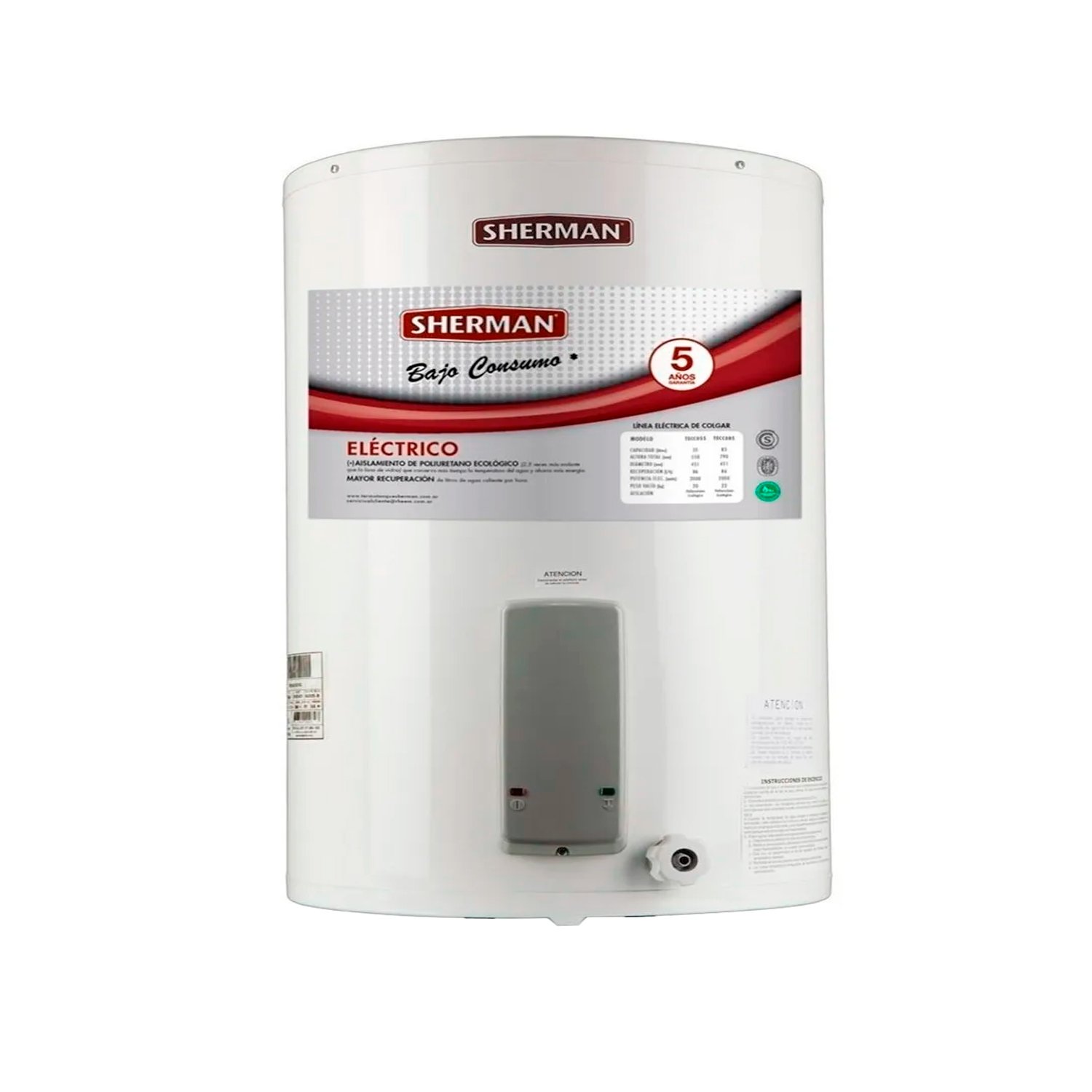 Termotanque Eléctrico 55 Lts Pie Conex Superior Sherman - Rheem