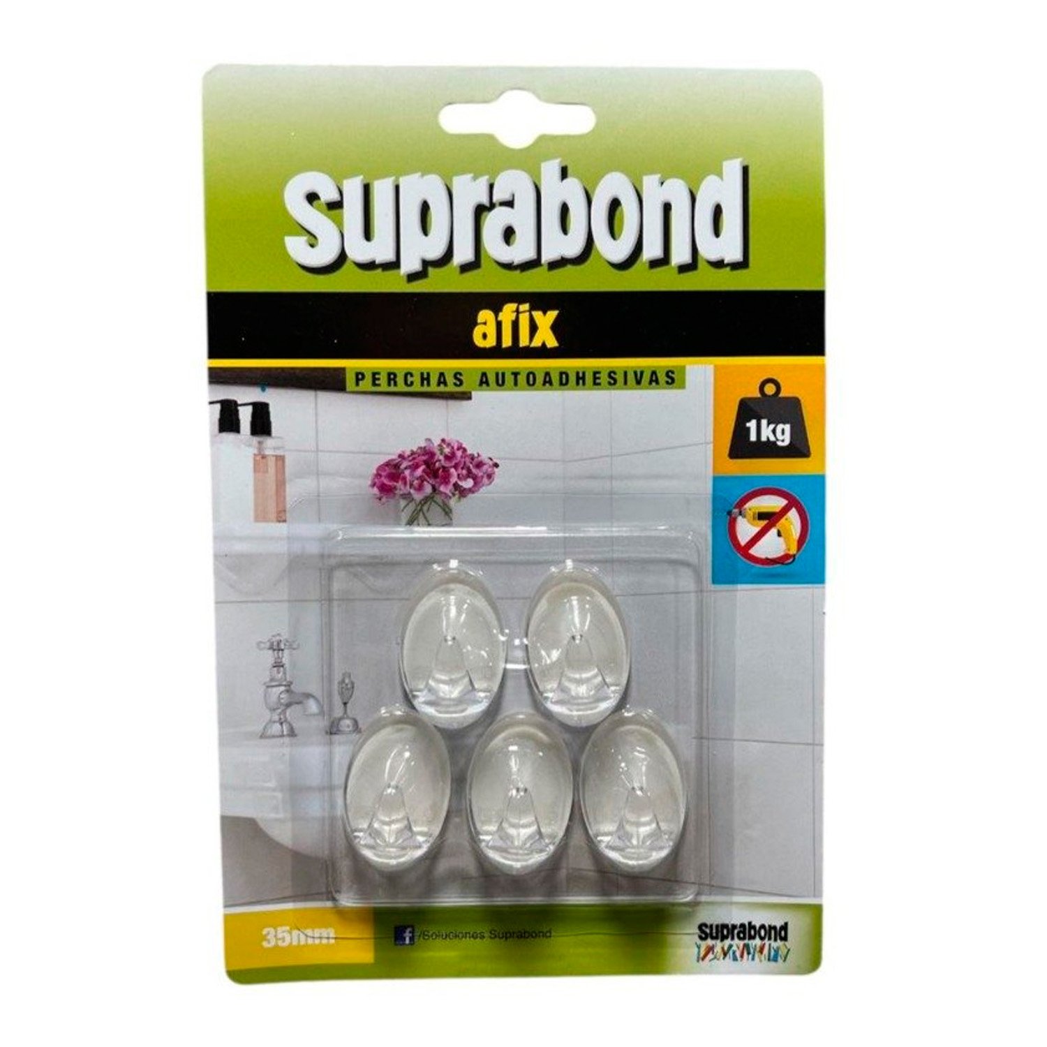 Percha Autoadhesiva Transparente Oval 35mm X5 Suprabond