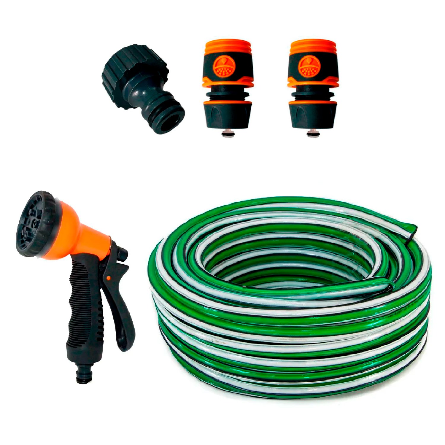 Combo Riego Manguera 25m + Pistola 8 Pos + Acoples