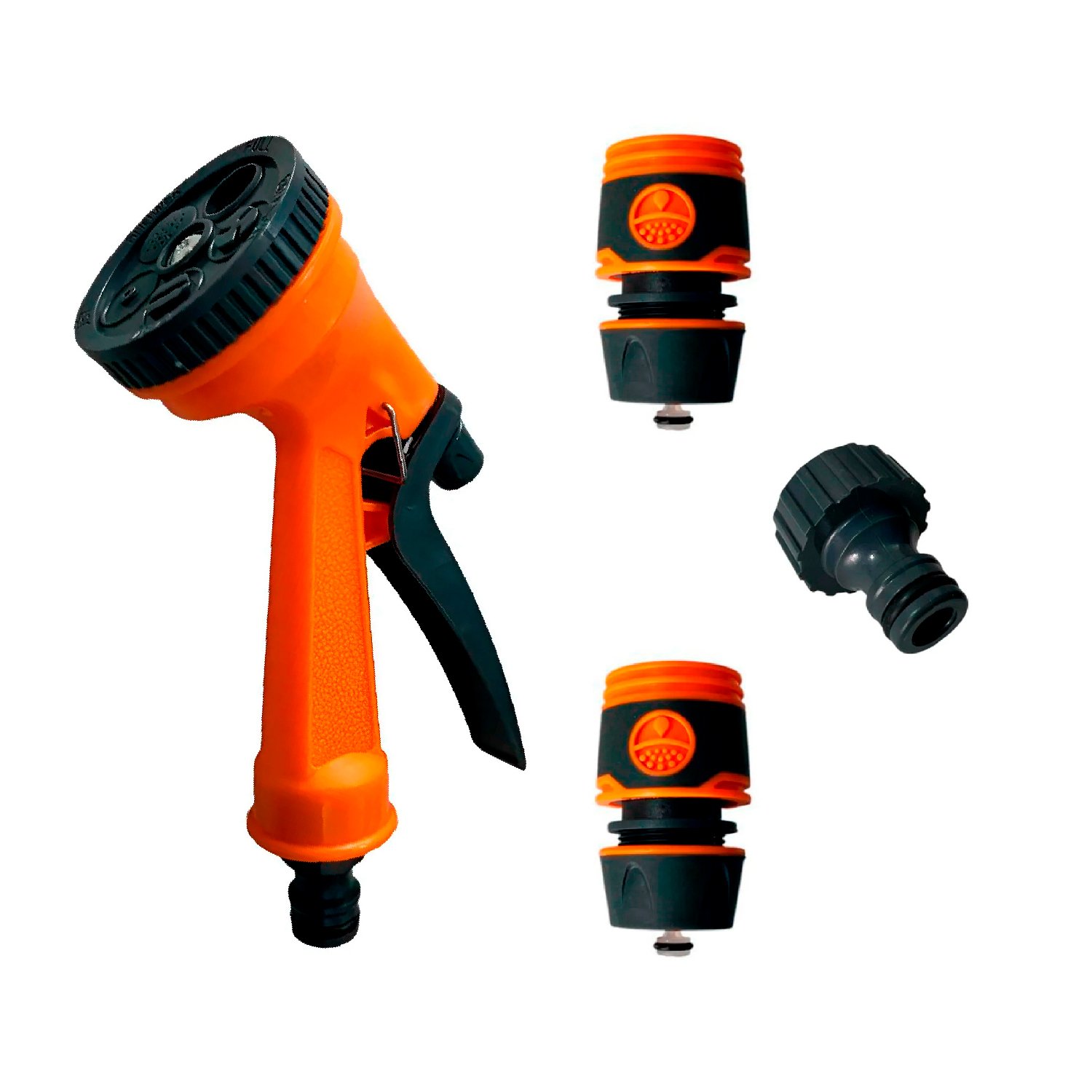 Combo Riego Pistola 5 Pos + 2 Acoples Manguera y 1 Canilla