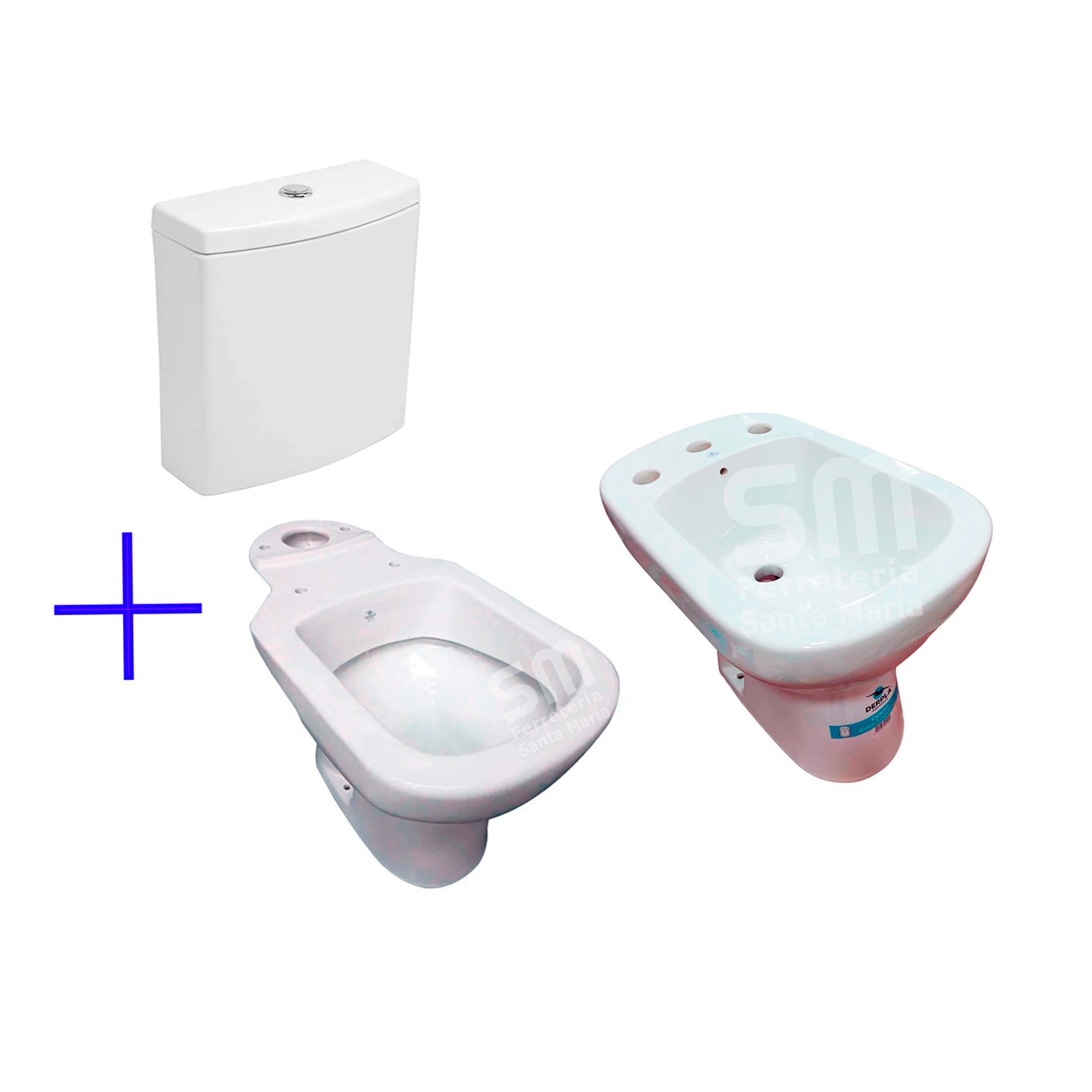 INODORO LARGO + DEPOSITO + BIDET PRINGLES CUARZO BLANCO