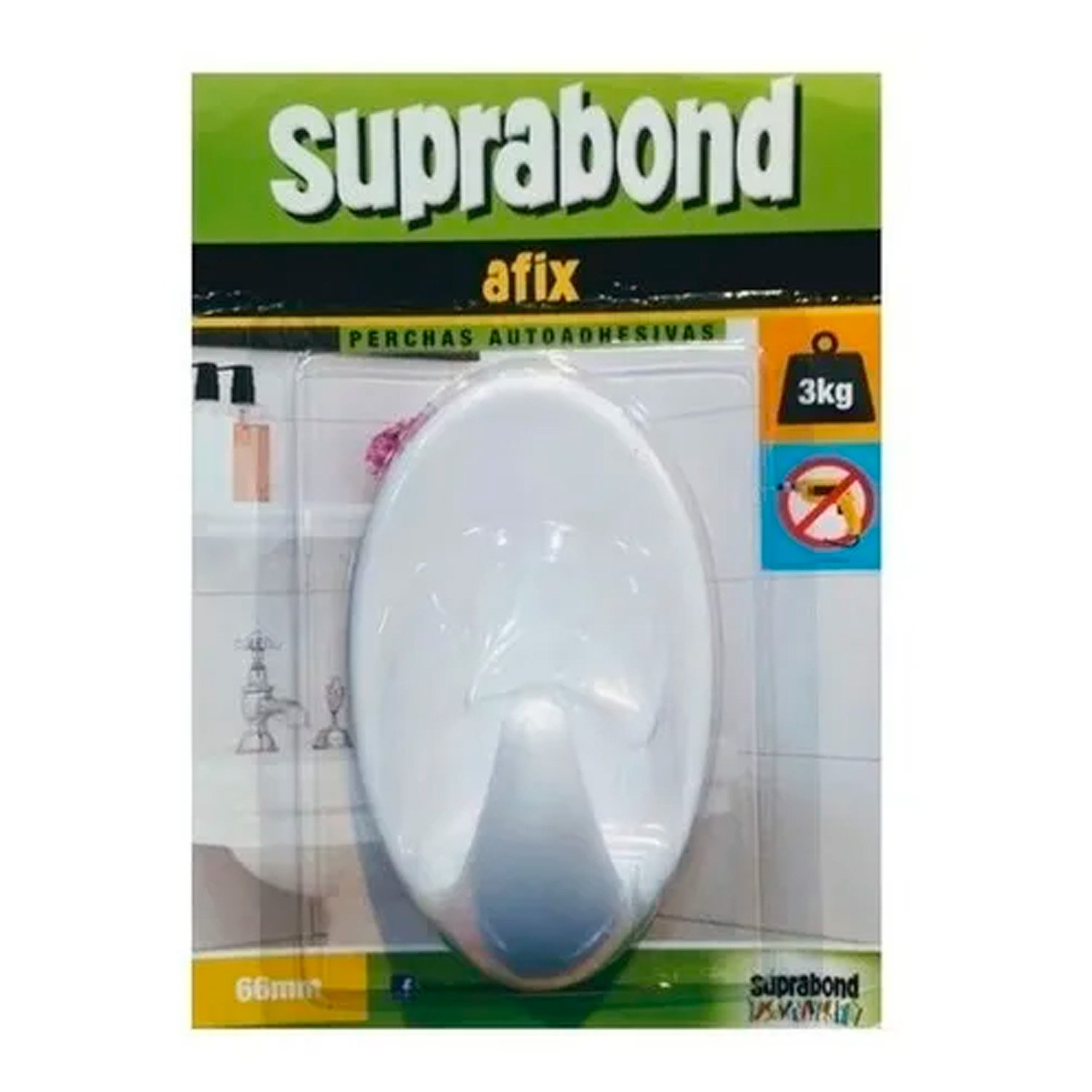 Percha Autoadhesiva Blanca Oval 66mm X1 Suprabond