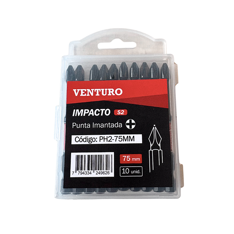 Punta Atornillador Ph2x75mm X10unid Impacto Imantada Venturo