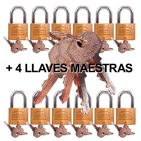 Candado C/ Llave Maestra Sekur 50 Bronce Doble Traba X 12 un