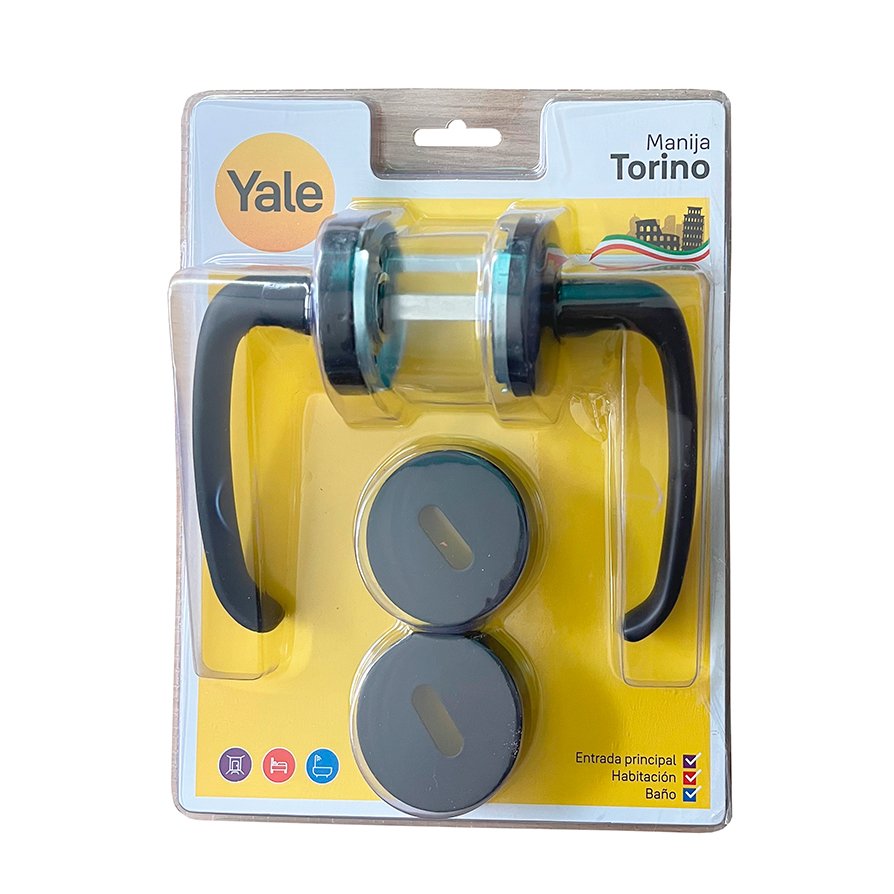 Manija Torino Negro Mate Picaporte Doble Ac. Inox. Yale