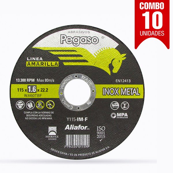 Disco Corte 115 X 1.6 Plano Inox/ Metal  Pegaso Aliafor Combo X10u