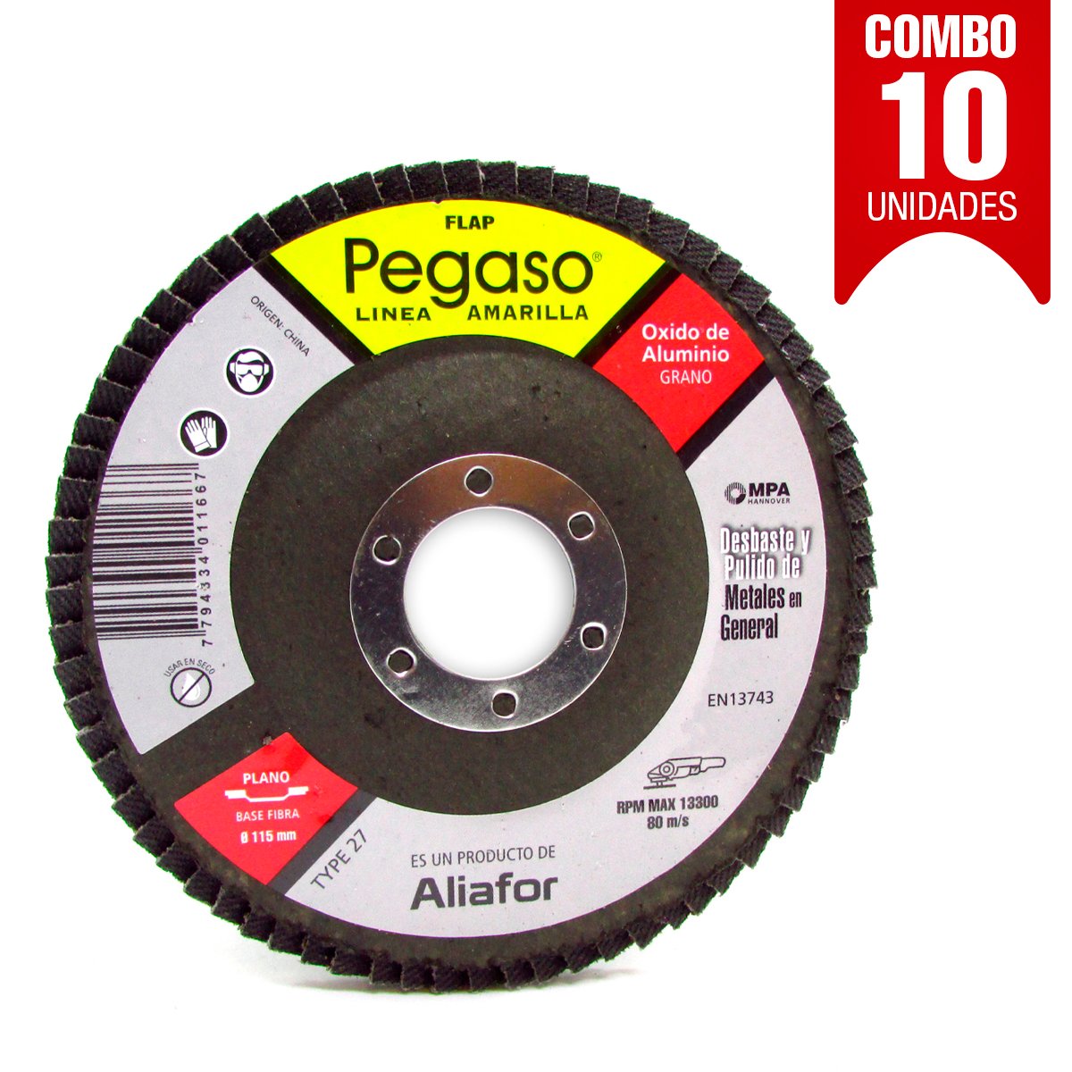 Disco Flap Pegaso Aliafor 115mm P/ Metal Gr 120 Combo X10u