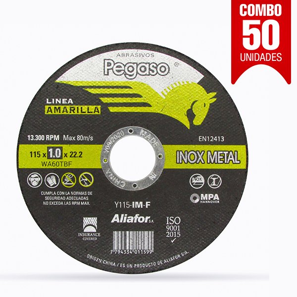 Disco Corte 115 X 1.0 Plano Inox/ Metal Pegaso Aliafor Combo X50u