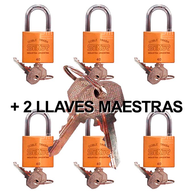 Candado C/ Llave Maestra Sekur 40 Bronce Doble Traba X 6 un