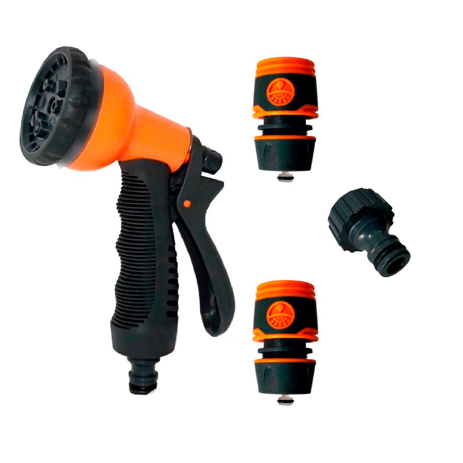 Combo Riego Pistola 8 Pos + 2 Acoples Manguera y 1 Canilla