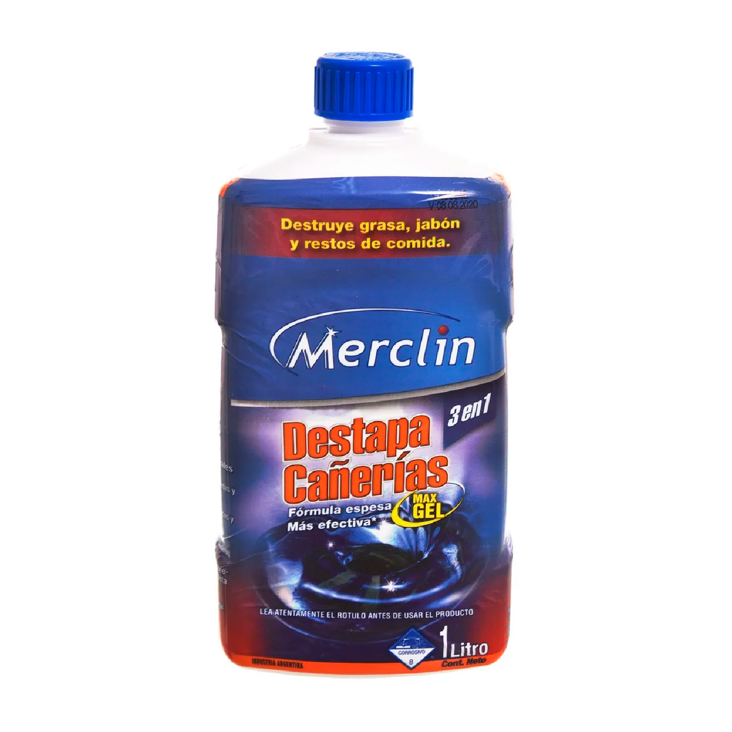 Destapa Cañerías Max Gel 1 Lt Super Concentrado 3en1 Merclin