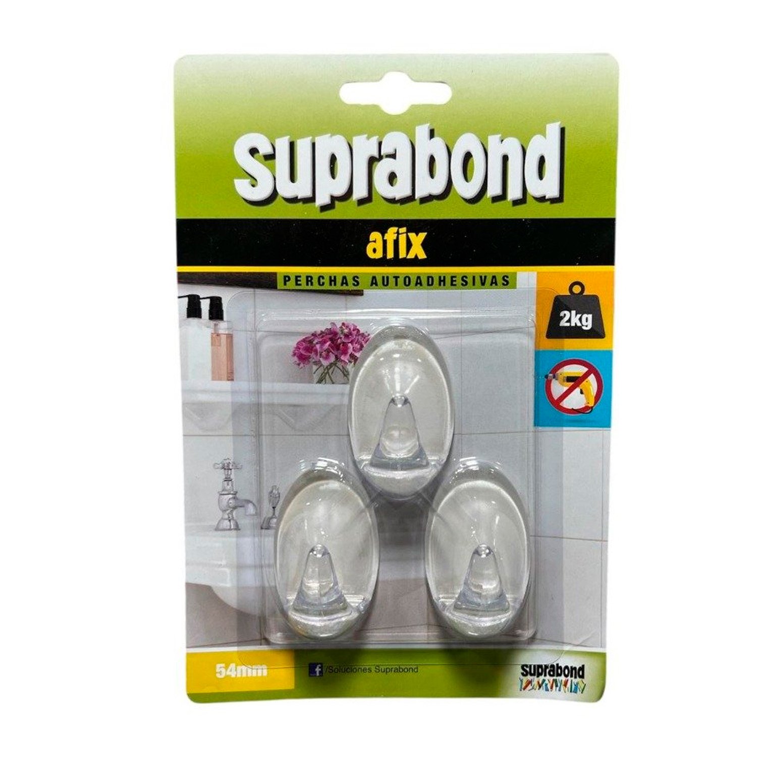 Percha Autoadhesiva Transparente Oval 54mm X3 Suprabond