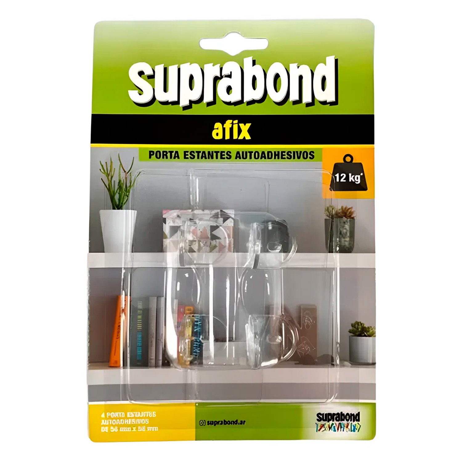 Soporte Autoadhesivo P/ Estante Transparente 12kg Suprabond