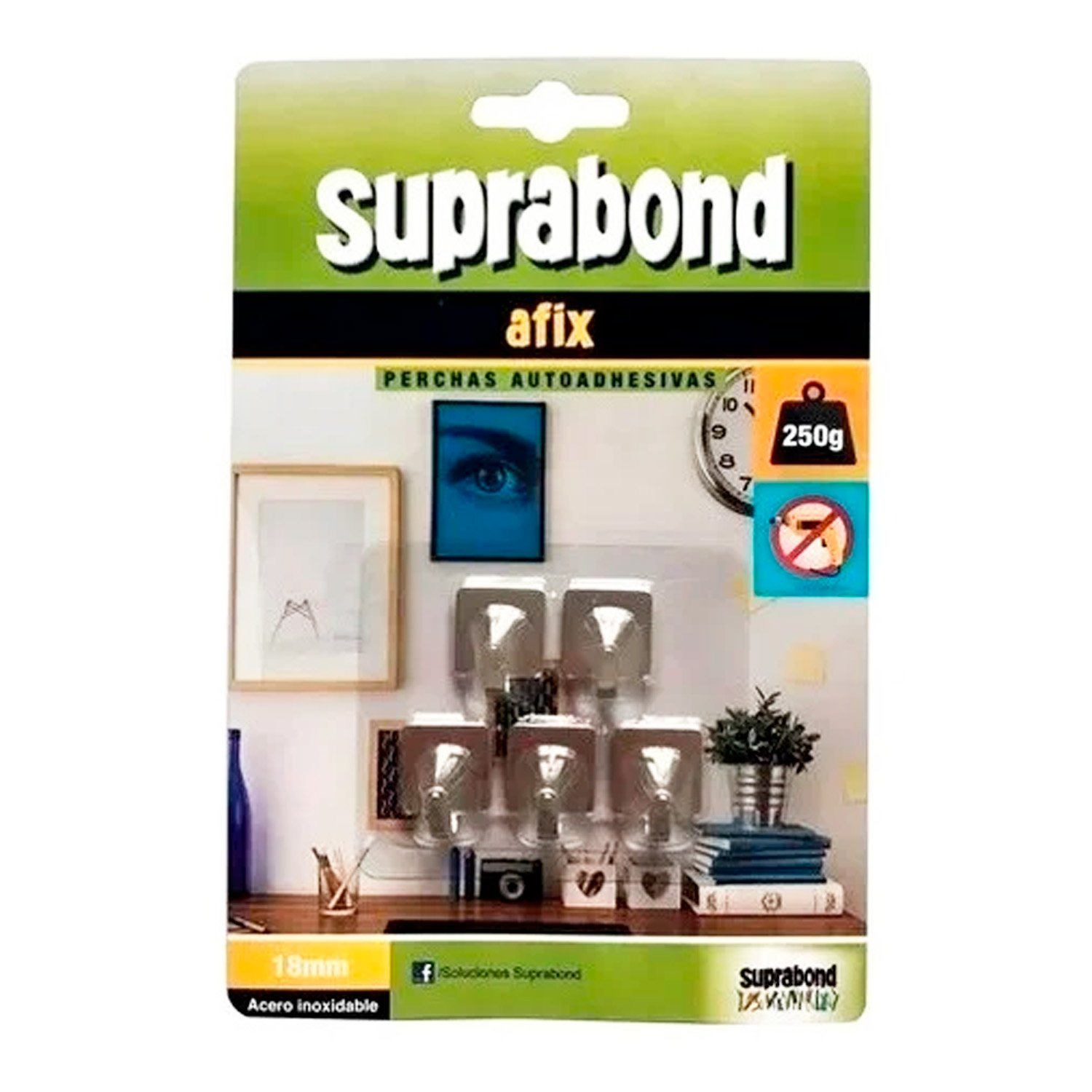 Perchas Ac. Inoxidable Autoadhesivas 18mm 250g Suprabond