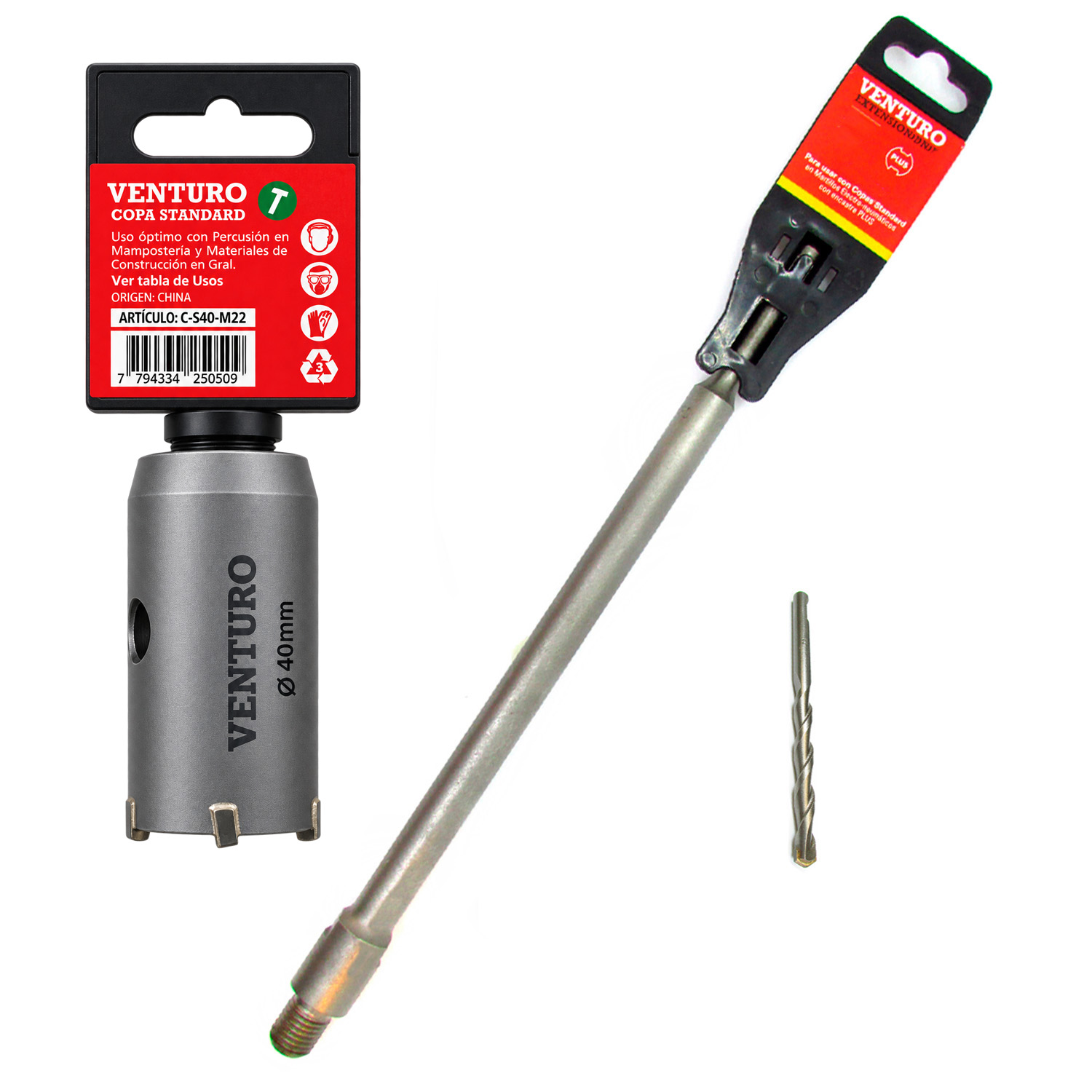 Kit Copa Widia Ø 40mm + Extensión Sds Plus + Broca Venturo